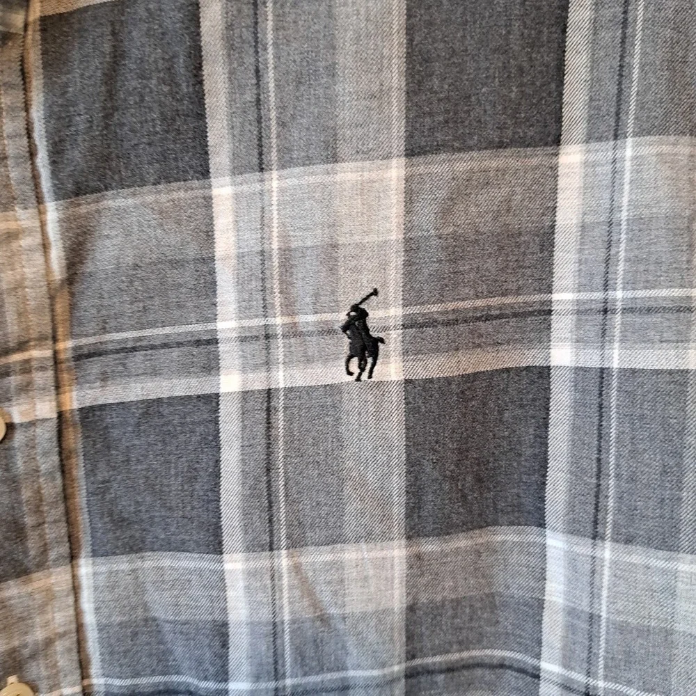 Polo Ralph Lauren Mens Grey Plaid Flannel Shirt Custom Fit Large Long Sleeve